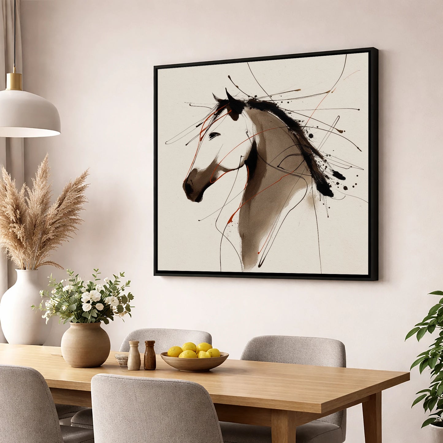 Dynamic Sepia Profile horse portrait wall art displayed in a dining room