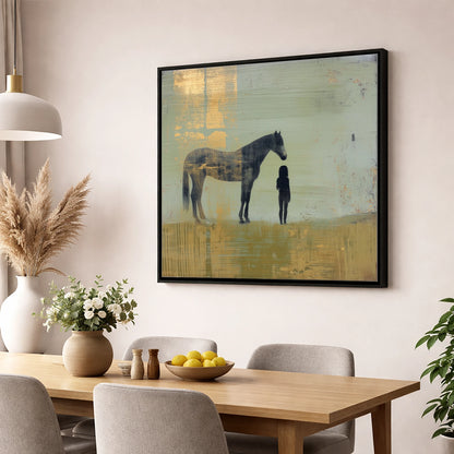 Gilded Connection horse & rider wall art displayed in a dining room