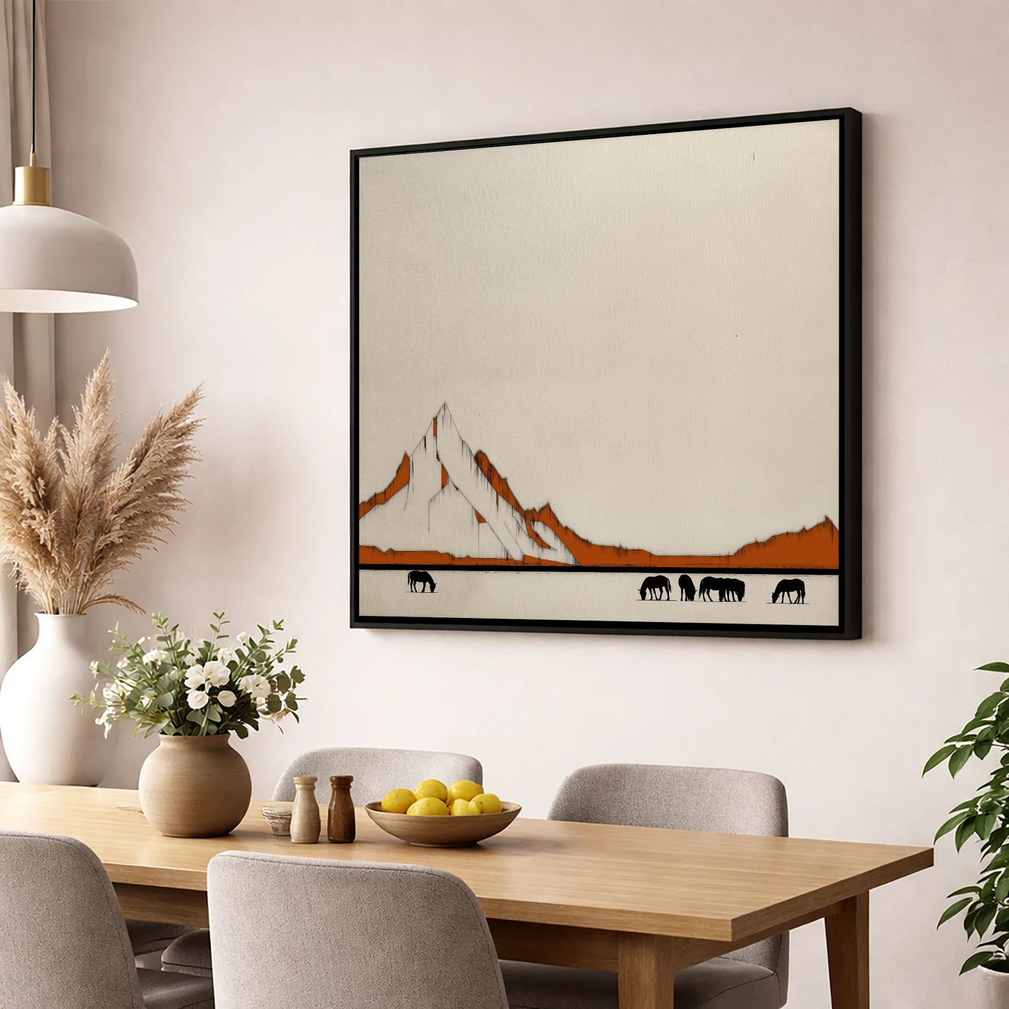 High Country Silhouettes horse landscape wall art displayed in a dining room