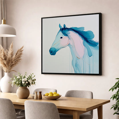 Ethereal Blue Spirit horse breed wall art displayed in a dining room
