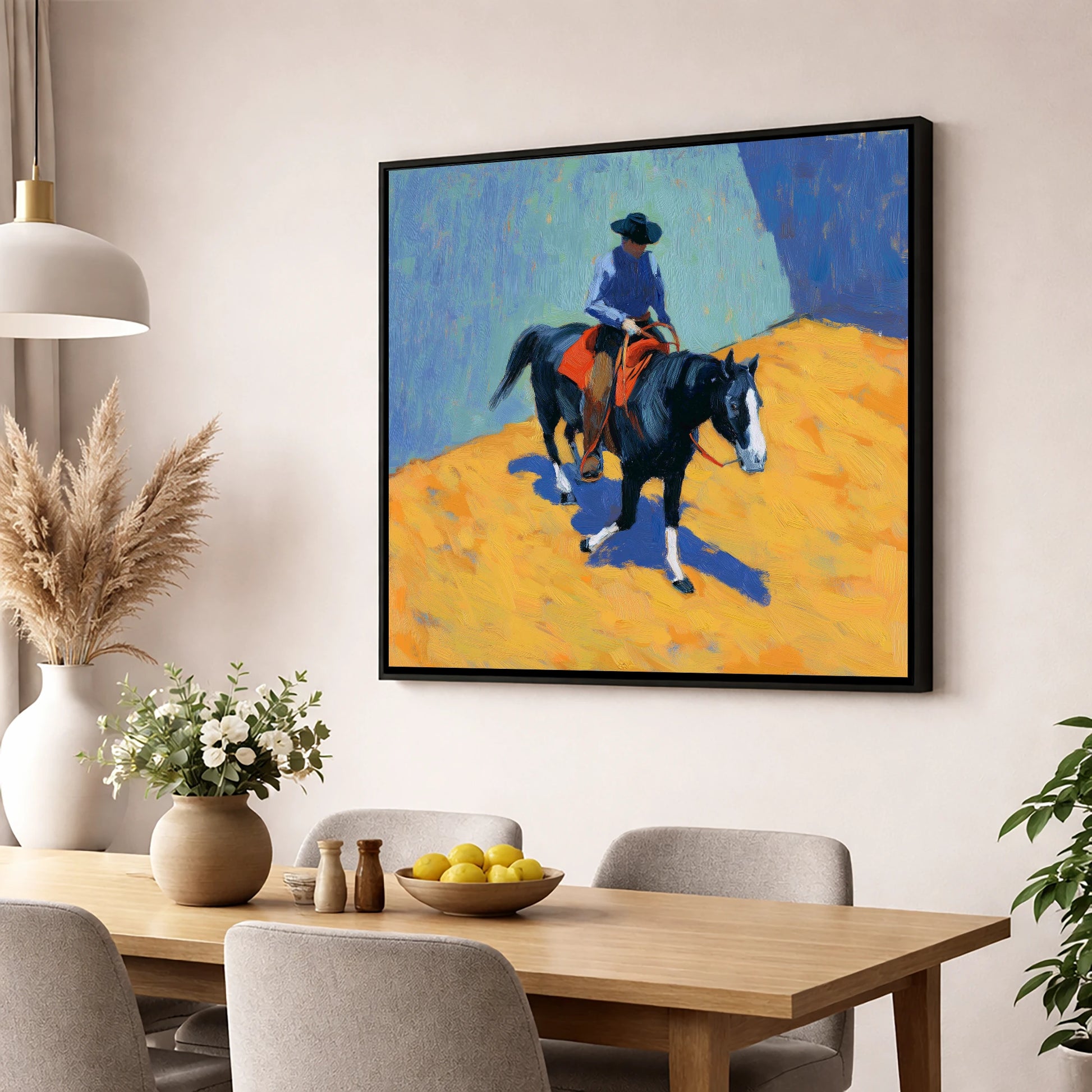 High Noon Arena western horse wall art displayed in a dining room