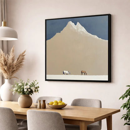 Beneath the Golden Peak horse landscape wall art displayed in a dining room