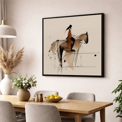 The Silent Connection horse & rider wall art displayed in a dining room