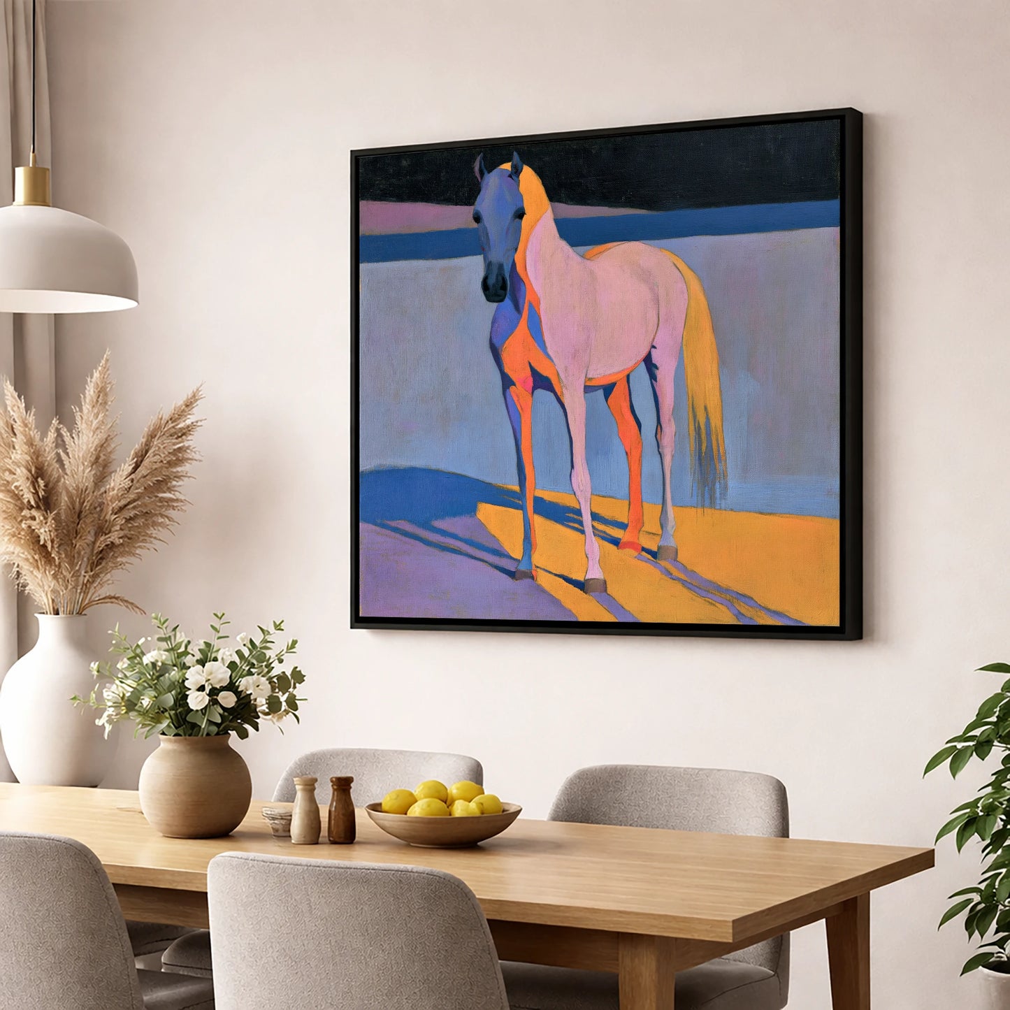 Vivid Painted Arabian Horse horse breed wall art displayed in a dining room