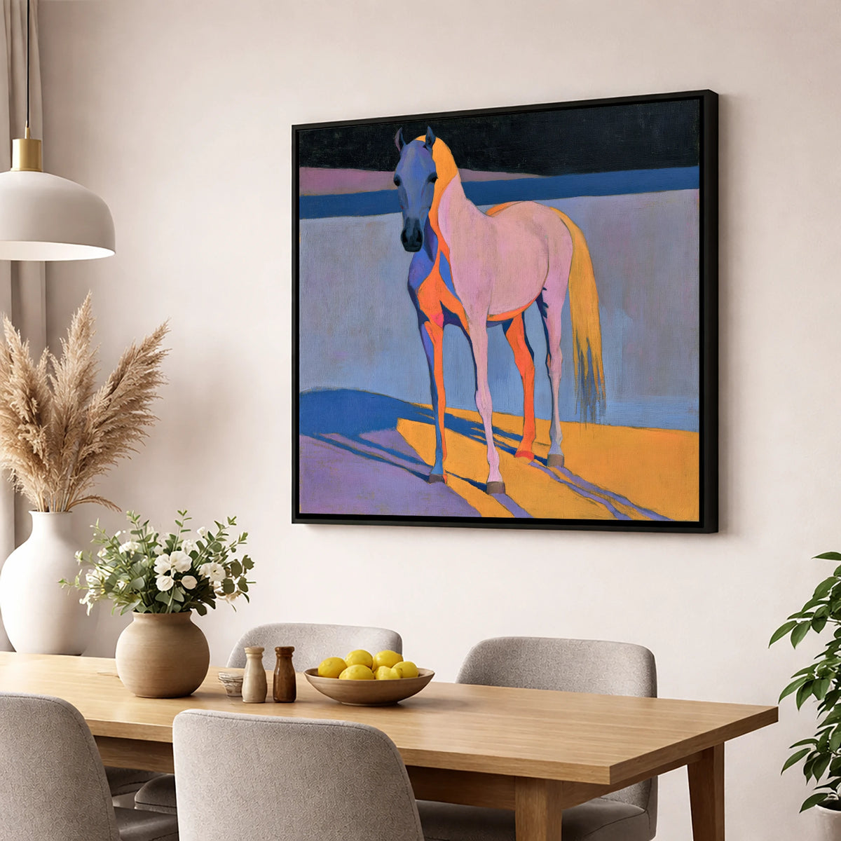 Vivid Painted Arabian Horse horse breed wall art displayed in a dining room