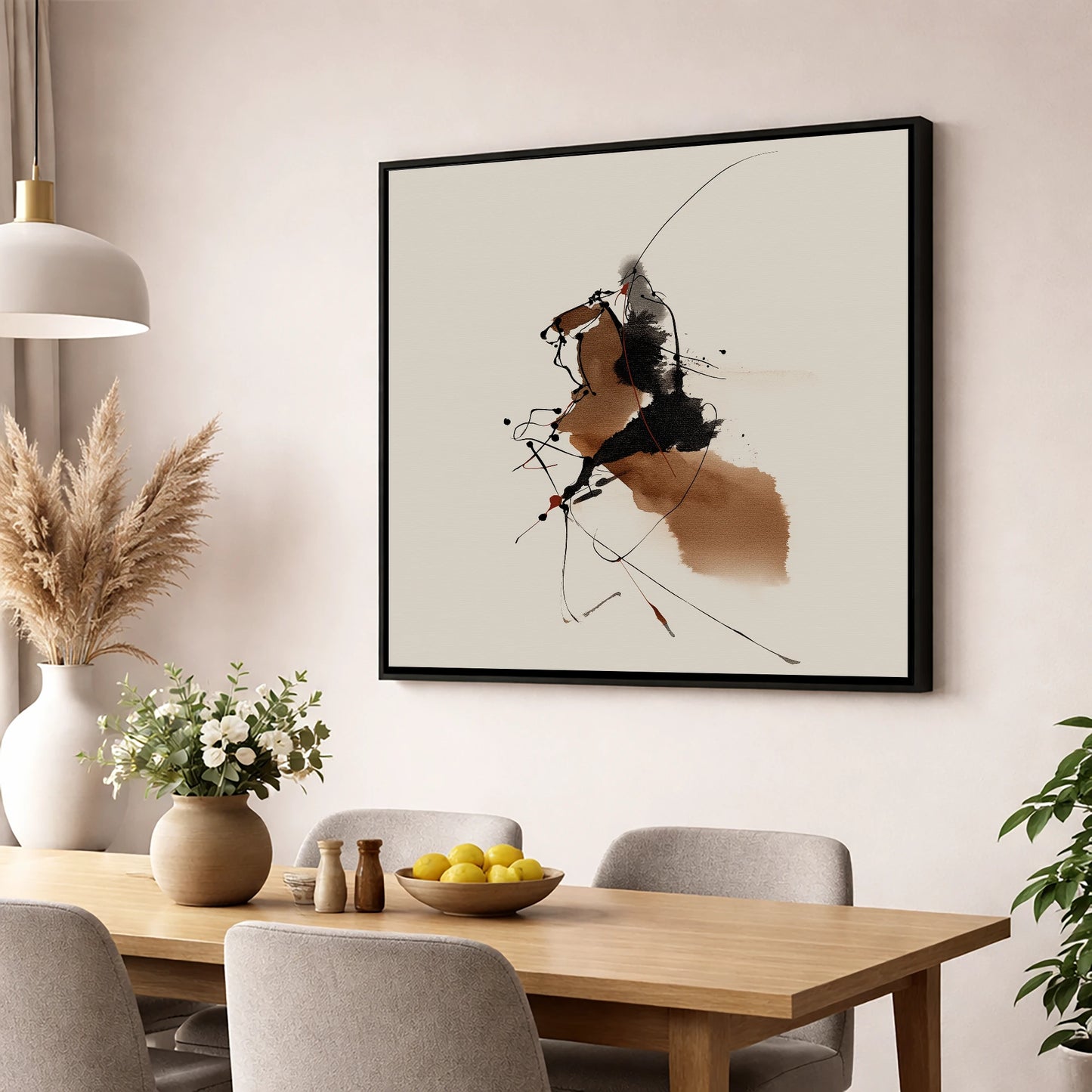 Abstract Equine Energy horse portrait wall art displayed in a dining room