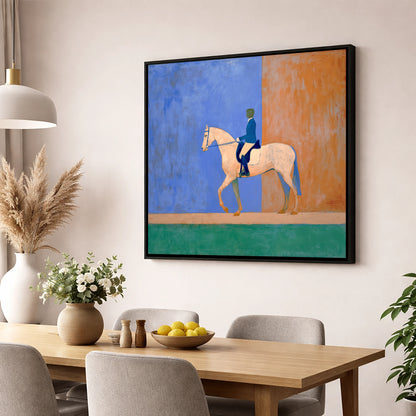 Contemporary Dressage Silhouette dressage horse wall art displayed in a dining room