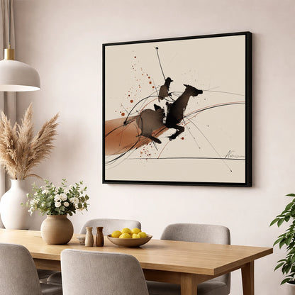 Forward Momentum horse & rider wall art displayed in a dining room