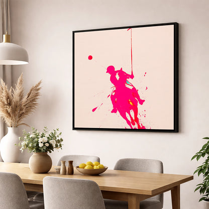 Vivid Polo Strike polo horse wall art displayed in a dining room
