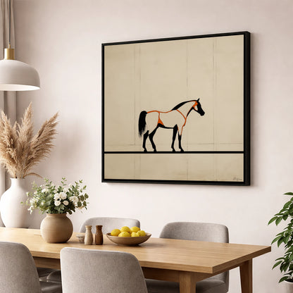 Minimalist Ink Profile horse breed wall art displayed in a dining room