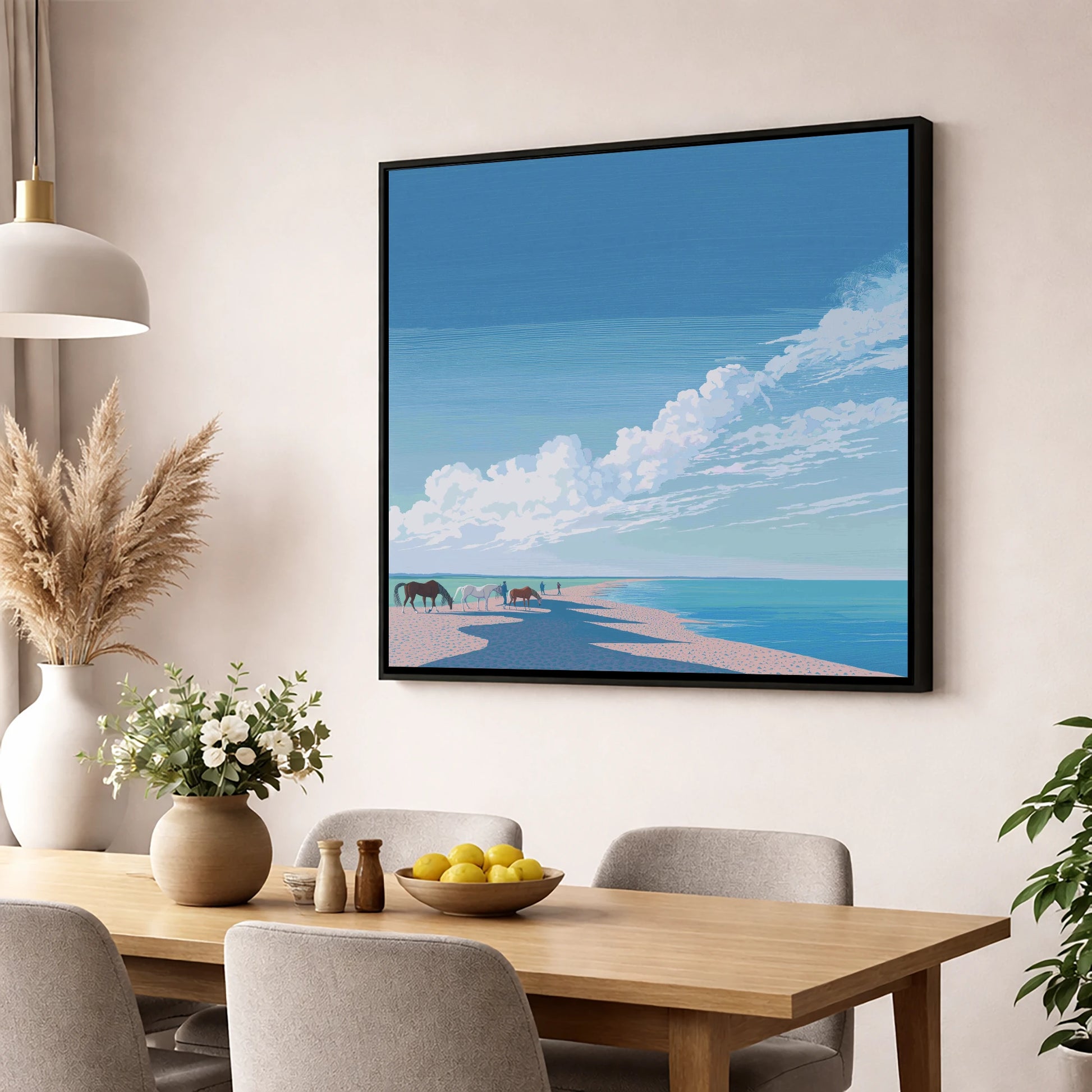 Endless Shoreline Hack horse landscape wall art displayed in a dining room