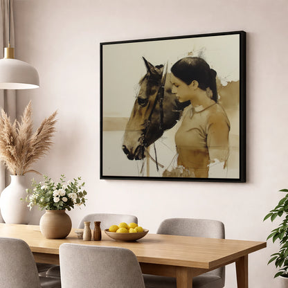 Unspoken Harmony horse & rider wall art displayed in a dining room