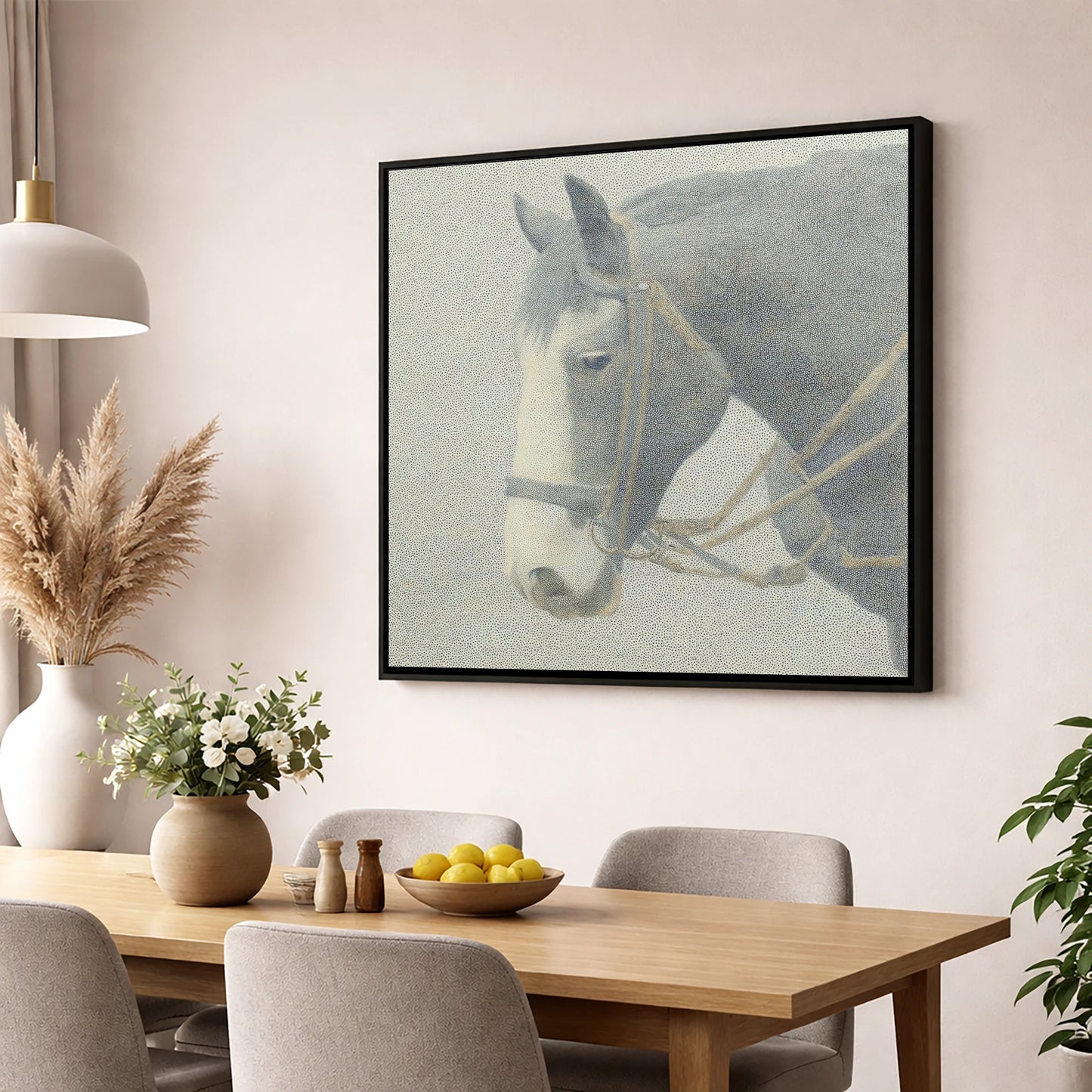 Steadfast Working Profile working horse wall art displayed in a dining room