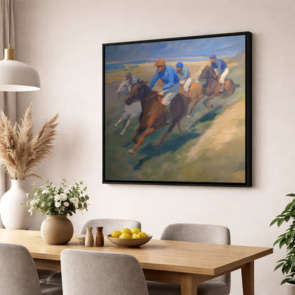 The Classic Chase racing horse wall art displayed in a dining room