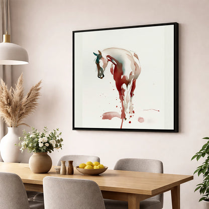 Crimson Wash Silhouette horse breed wall art displayed in a dining room
