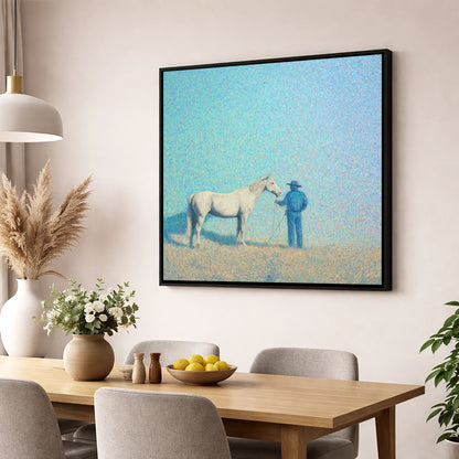 The Quiet Plains western horse wall art displayed in a dining room