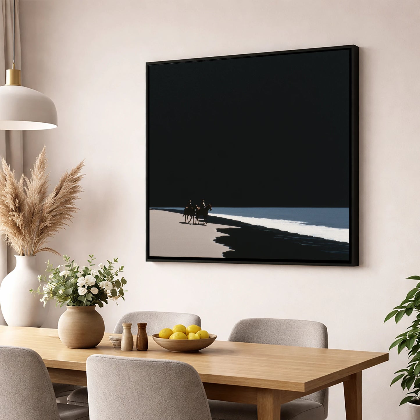 Obsidian Shores horse landscape wall art displayed in a dining room
