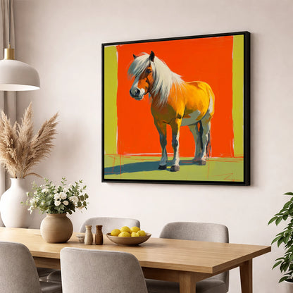 The Golden Haflinger horse breed wall art displayed in a dining room