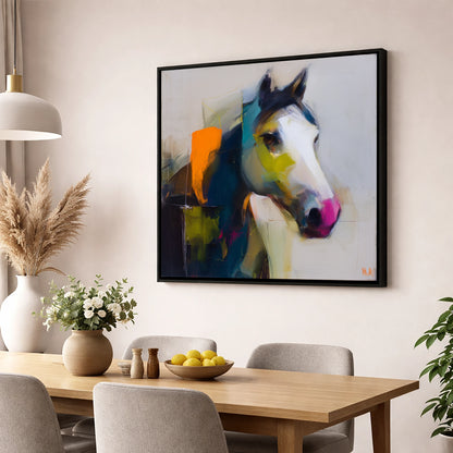 Vivid Equine Profile horse portrait wall art displayed in a dining room