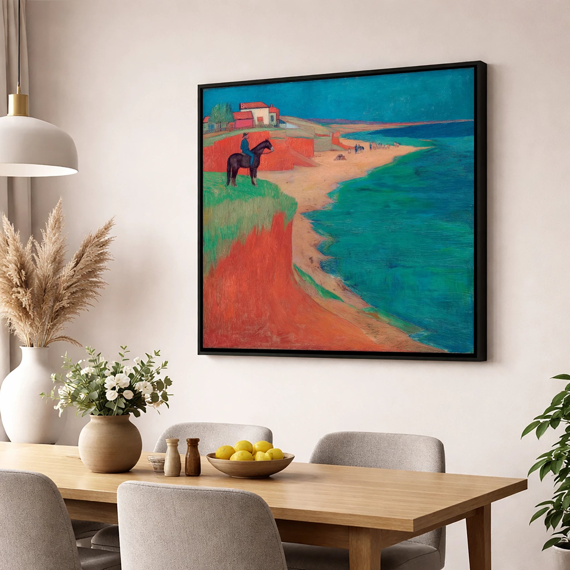 The Coastal Vantage horse landscape wall art displayed in a dining room
