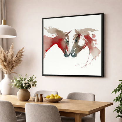 Crimson Connection horse portrait wall art displayed in a dining room