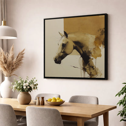 Expressive Sepia Profile horse breed wall art displayed in a dining room