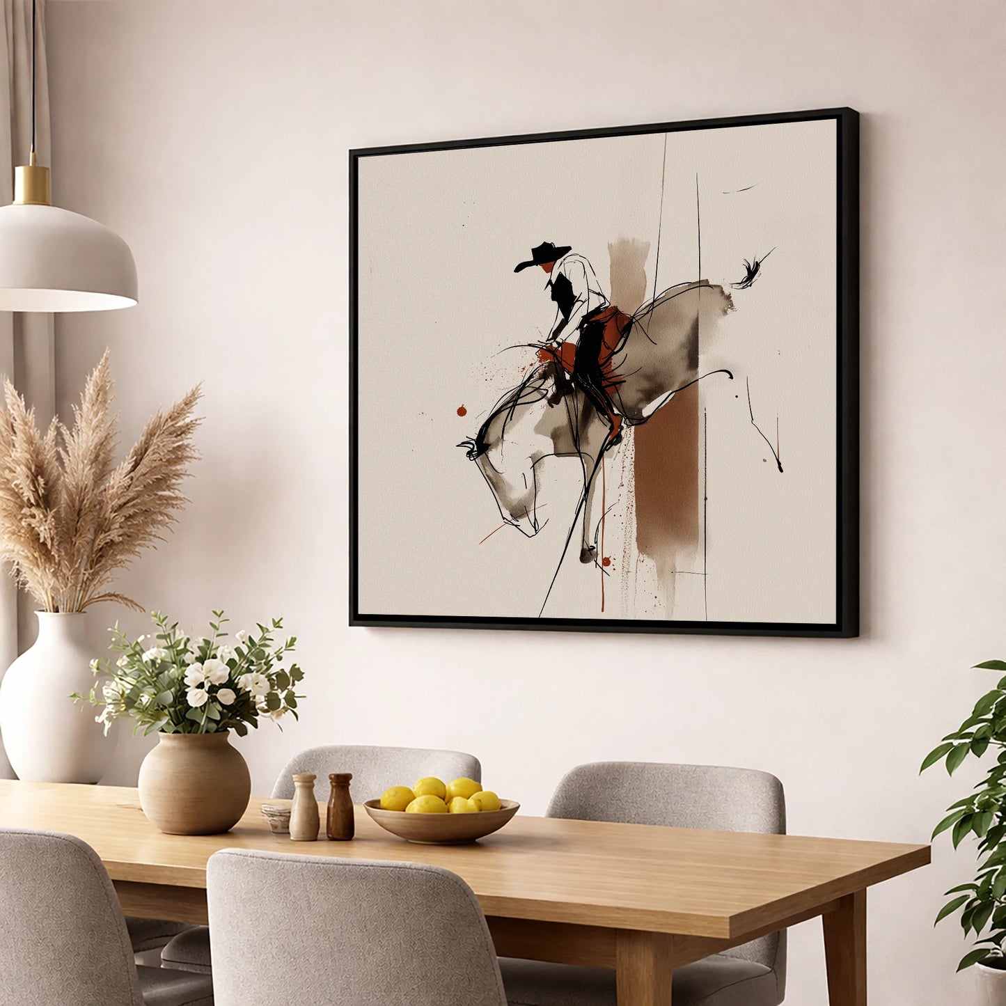 Raw Western Energy western horse wall art displayed in a dining room