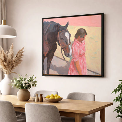 Walking in Step horse & rider wall art displayed in a dining room