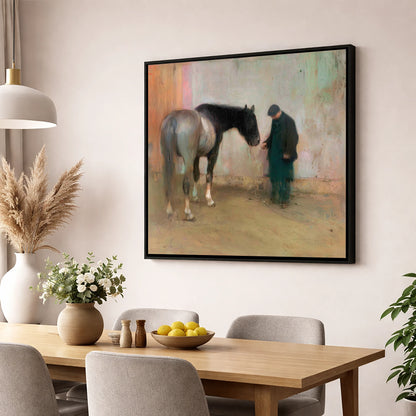A Quiet Word horse & rider wall art displayed in a dining room