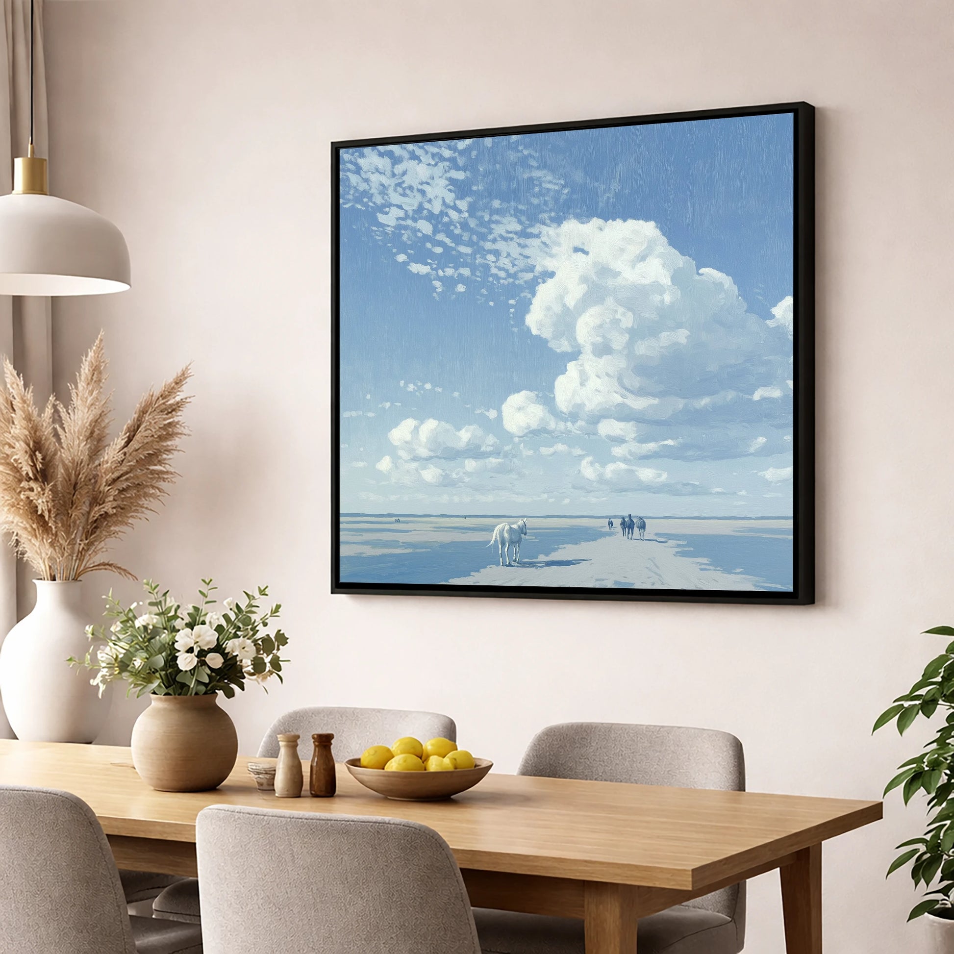 Beneath Endless Skies horse landscape wall art displayed in a dining room