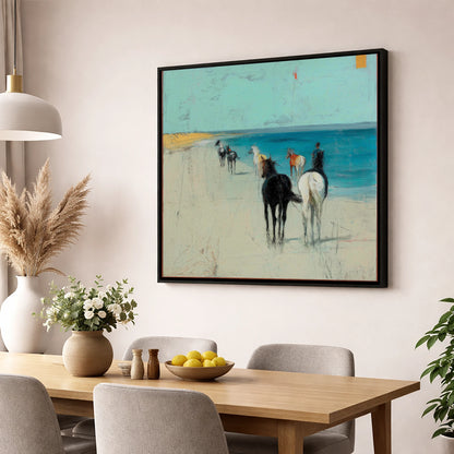 Turquoise Shore Hack horse landscape wall art displayed in a dining room