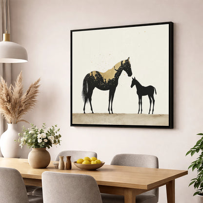 Gilded Bond mare & foal wall art displayed in a dining room
