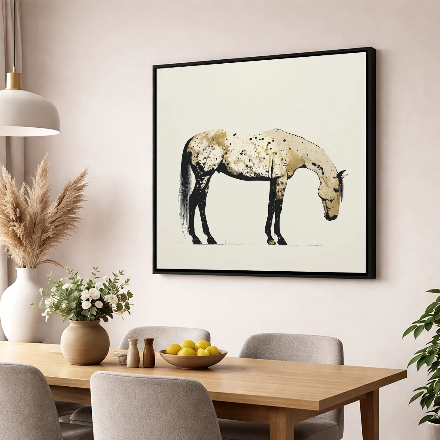 Gilded Appaloosa Elegance horse breed wall art displayed in a dining room