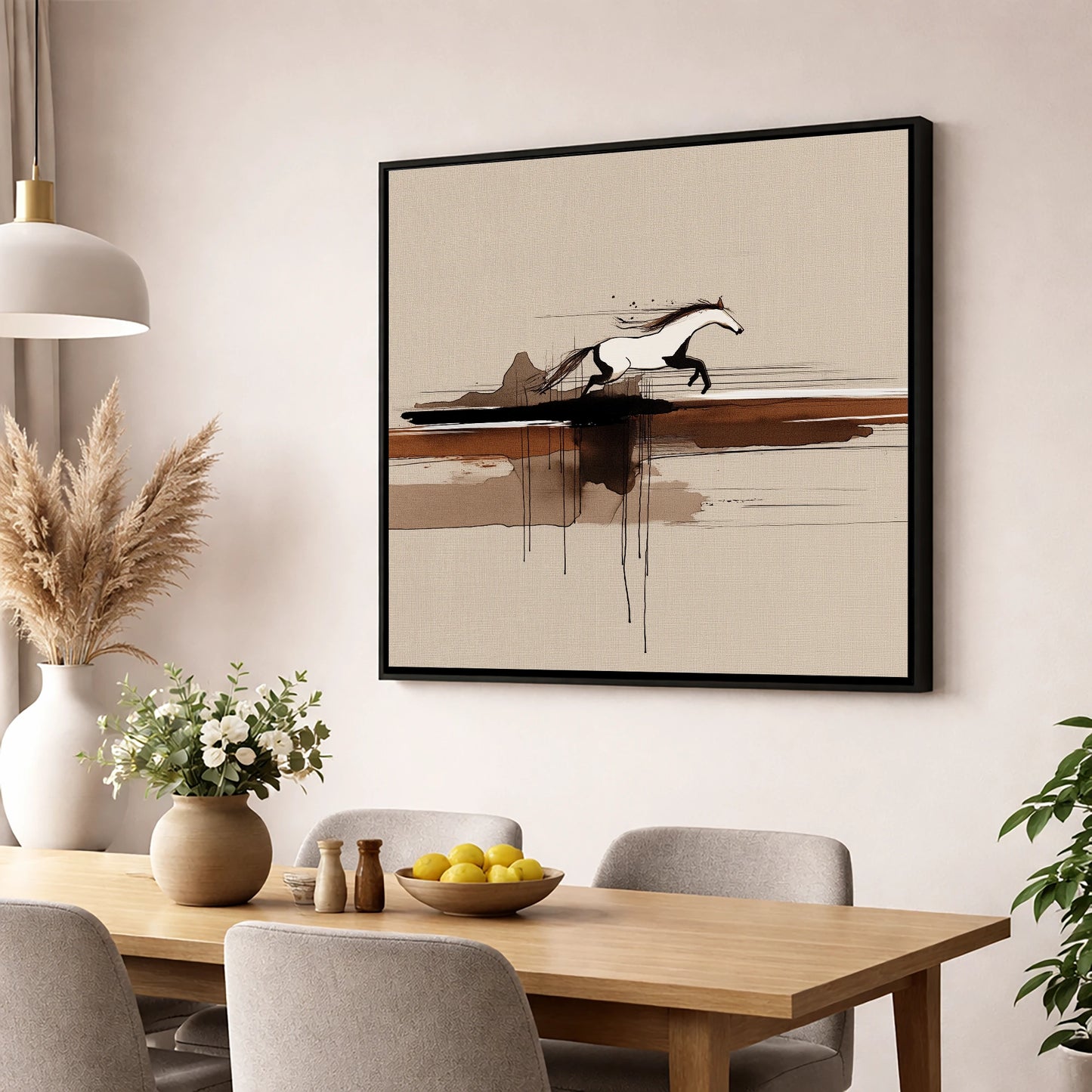 Horizon Bound wild horses wall art displayed in a dining room