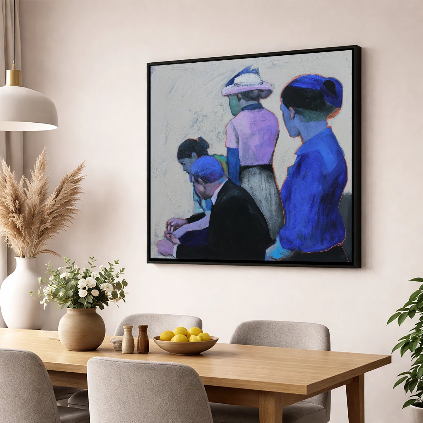 Paddock Anticipation racing horse wall art displayed in a dining room