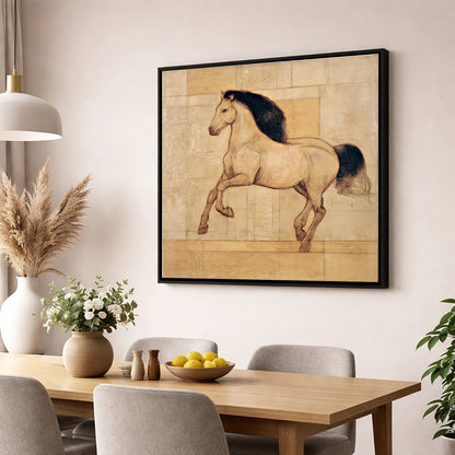 Classical Equine Study horse portrait wall art displayed in a dining room