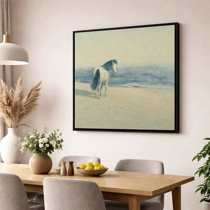 The Shoreline Gaze horse landscape wall art displayed in a dining room