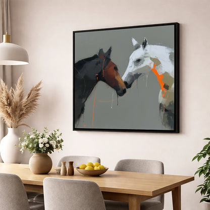 Bold Connection horse portrait wall art displayed in a dining room