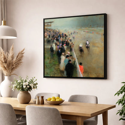Trackside Anticipation racing horse wall art displayed in a dining room