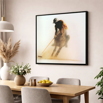 Out of the Dust polo horse wall art displayed in a dining room