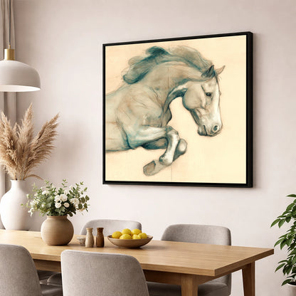 Suspended Grace horse portrait wall art displayed in a dining room