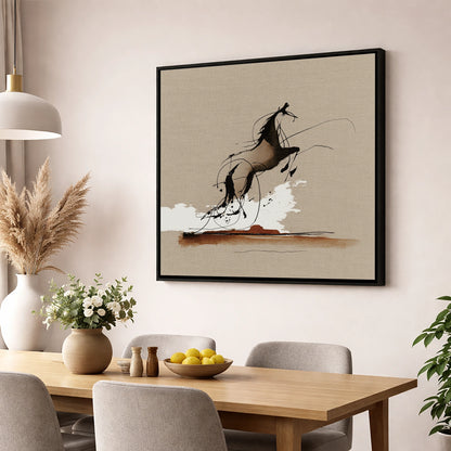 Rearing Wild Spirit wild horses wall art displayed in a dining room