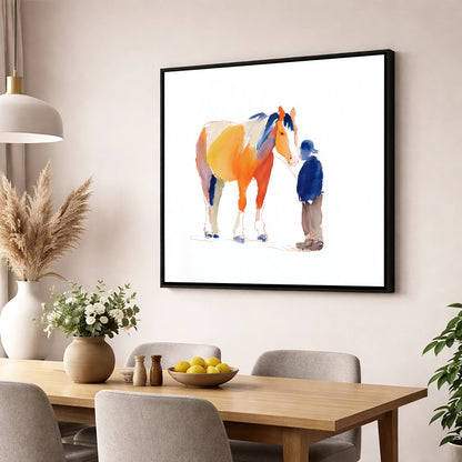 A Quiet Connection working horse wall art displayed in a dining room