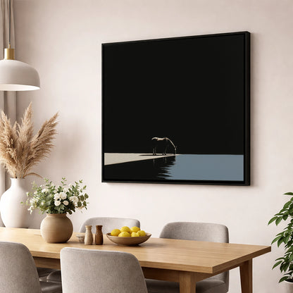 Edge of Stillness horse landscape wall art displayed in a dining room