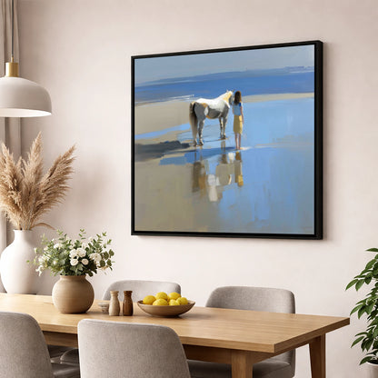 Reflections on the Shore horse & rider wall art displayed in a dining room