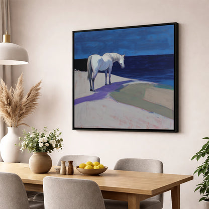 The Quiet Horizon horse landscape wall art displayed in a dining room