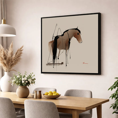Essence in Ink horse portrait wall art displayed in a dining room