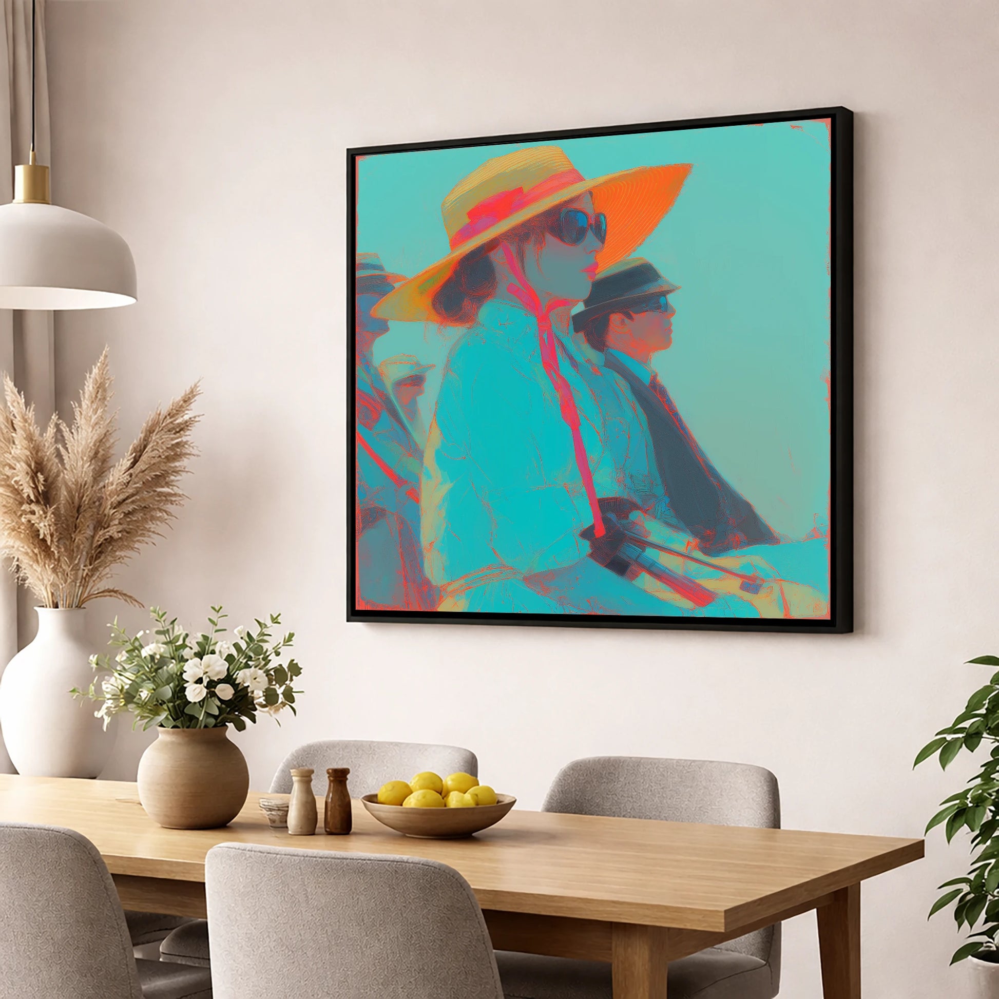 Grandstand Glamour racing horse wall art displayed in a dining room