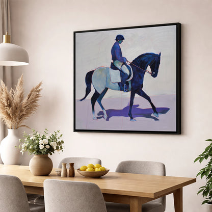 Midnight Cadence dressage horse wall art displayed in a dining room