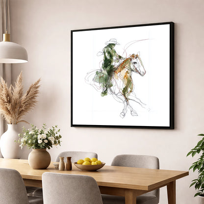 Expressive Western Rider western horse wall art displayed in a dining room